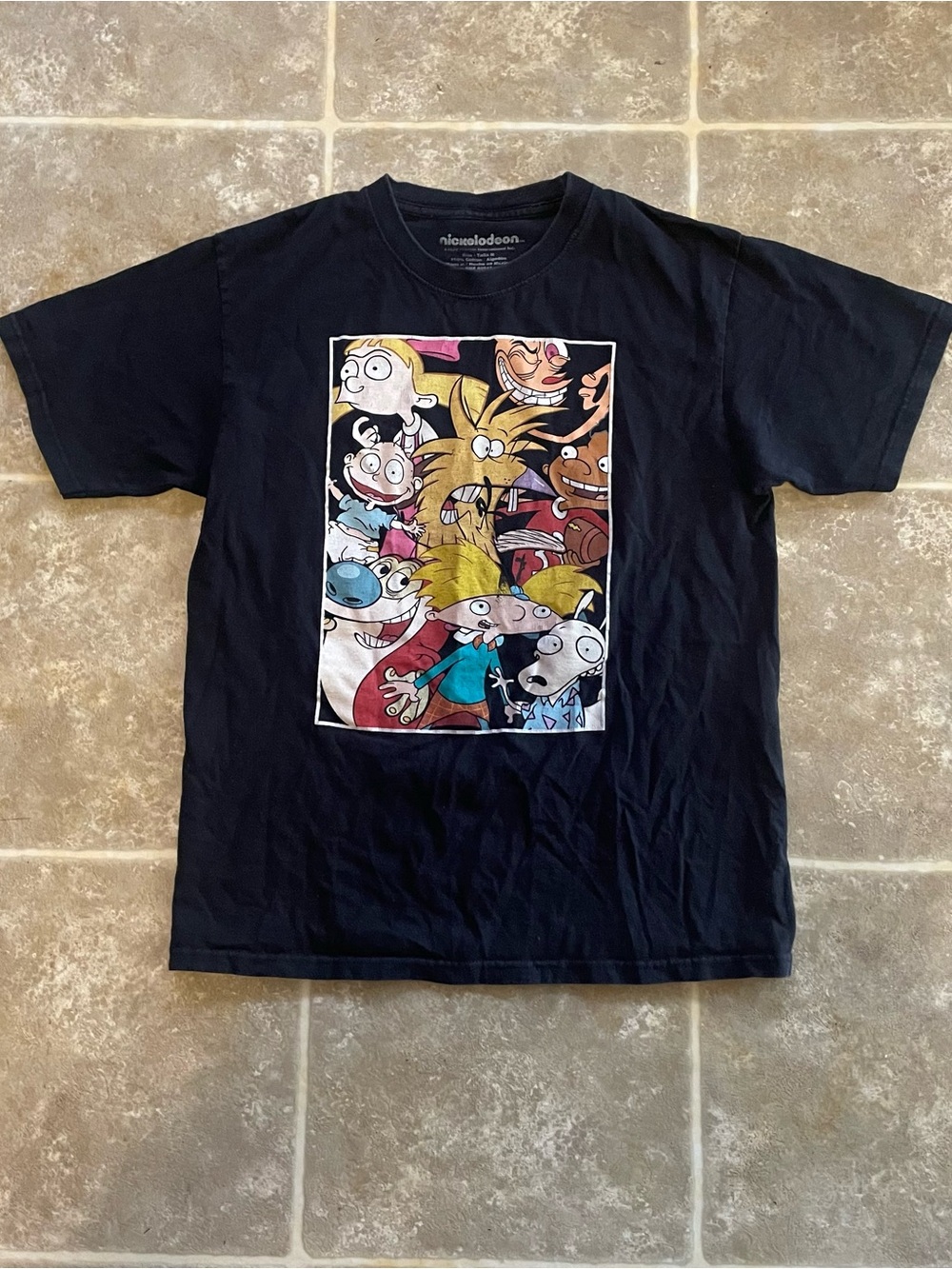 Nickelodeon Black Short-Sleeve Tee with Colorful Cartoon Collage